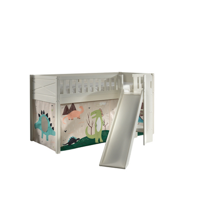 VIPACK Lit mezzanine enfant rideau SCOTT Dino blanc 90x200 cm