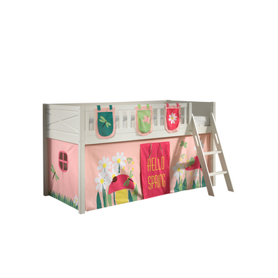 VIPACK Lit mezzanine enfant rideau SCOTT Spring poche 2 pièces blanc 90x200 cm