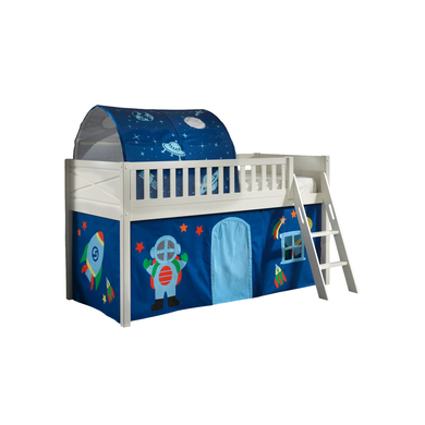 VIPACK Lit mezzanine enfant rideau SCOTT Astro 2 pièces blanc 90x200 cm