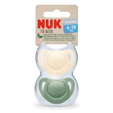NUK for Nature Ciuccio in silicone, 6-18 mesi, verde/crema, 2 pezzi