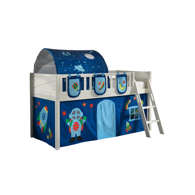 VIPACK Lit mezzanine enfant rideau SCOTT Astro 3 pièces blanc 90x200 cm