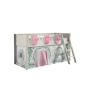 VIPACK Lit mezzanine enfant rideau SCOTT Birdy poche 2 pièces blanc 90x200 cm