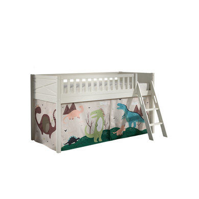 VIPACK Lit mezzanine enfant Scott Dino rideau bois blanc 90x200 cm