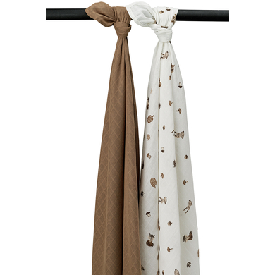 Levně MEYCO Swaddle 2 Pack Muslin Forest Animals - Toffee - 120 x 120 cm