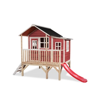 EXIT Maison cabane de jardin enfant toboggan Loft 350 bois rouge