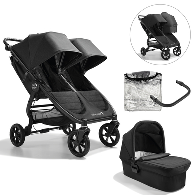 baby jogger Poussette double côte à côte City Mini GT2 Double Jet noir, arceau, habillage pluie