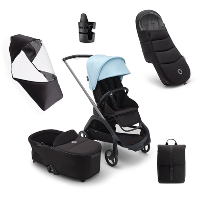 bugaboo Poussette duo combinée 2en1 Dragonfly Complete Graphite/Midnight Black/Skyline Blue, Essential Bundle