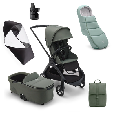 bugaboo Poussette duo combinée 2en1 Dragonfly Complete Black/Forest Green, Essential Bundle