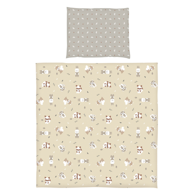 Dr. Sonne Parure de lit enfant réversible jeux en forêt greige 80x80 cm