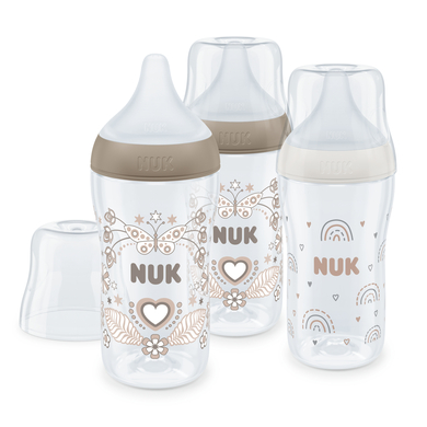 NUK Coffret biberons Perfect Match Temperature Control PP 260 ml dès 3 mois blanc/beige lot de 3