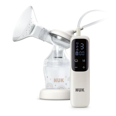 NUK elektrische Einzelmilchpumpe Soft & Easy mit Akku und weichen Bustausätzchen inkl. Babyflasche Perfect Match 150ml