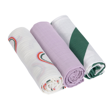 LÄSSIG Mulltrasor L 3-pack Happy Rascals lila 85 x 85 cm