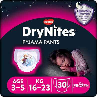 Levně Huggies DryNites pyžamové kalhoty jednorázové dívky 3-5 let 3 x 10 kusů