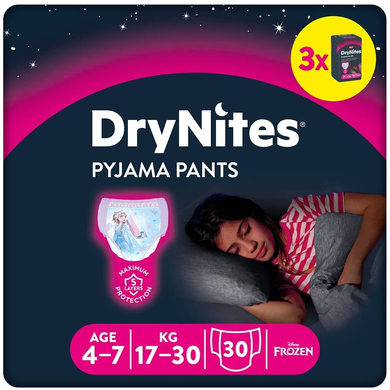 Image of Huggies DryNites pyjamabroek wegwerp meisjes 4-7 jaar 3 x 10 stuks