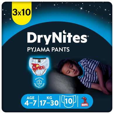 Image of Huggies DryNites pyjamabroek wegwerp jongens 4-7 jaar 3 x 10 stuks