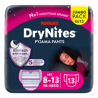 HUGGIES® DryNites® HUGGIES Couches culottes de nuit DryNites jetables 8-15 ans pack jumbo 4x13 pcs 30-48 kg