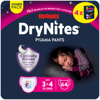 Huggies DryNites pantaloni del pigiama monouso per bambine in Disney Design 3-5 anni confezione jumbo 4 x 16