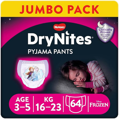 Levně Huggies JednorĂˇzovĂ© pyĹľamovĂ© kalhoty DryNites pro dĂ­vky Disney Design 3-5 let jumbo pack 4 x 16