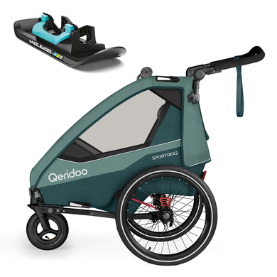 Levně Qeridoo® dětský vozík za kolo Sportrex 2 Limited Edition Mineral Blue 2023 Collection včetně lyží