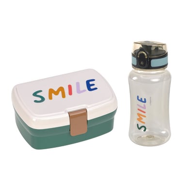 Lässig Lunchset met lunchbox en drinkfles 460 ml, Little Gang Smile milky / ocean green