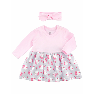 Baby Sweets 2tlg Set Kleid + Haarschmuck Little Cupcake grau rosa