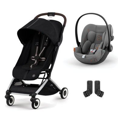 Image of cybex GOLD Passeggino Orfeo Silver Moon Black con seggiolino auto Cloud G i-Size Lava Grey e adattatori