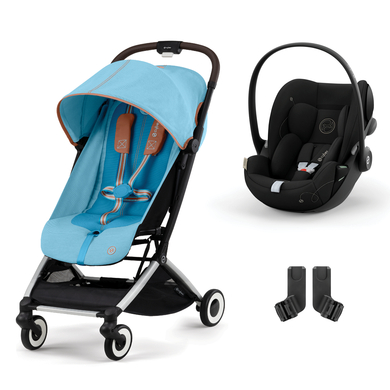 cybex GOLD Passeggino Orfeo Silver Beach Blue con seggiolino auto Cloud G i-Size Moon Black e adattatori