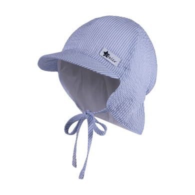 Sterntaler Casquette avec protection de nuque rayée bleu ciel