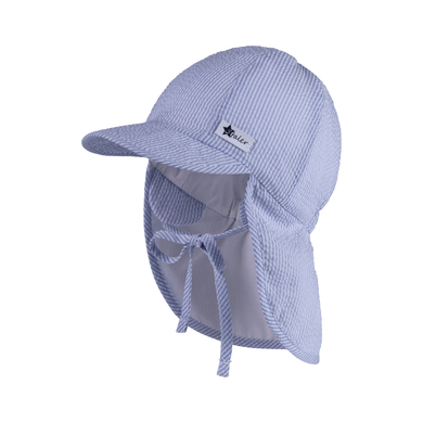 Sterntaler Casquette avec protection de nuque rayée bleu ciel