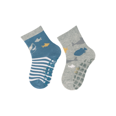 Sterntaler Chaussettes ABS double pack requin/poissons bleu moyen