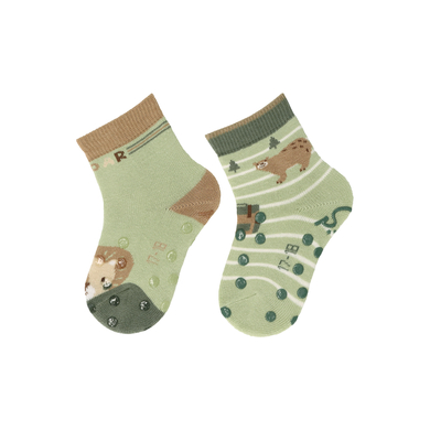 Sterntaler Chaussettes de bébé ABS pack double lion/ours vert pâle