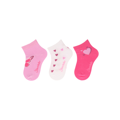 Sterntaler Chaussettes courtes pack de 3 coeurs rose fleuri