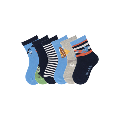 Sterntaler Lot de 6 chaussettes requin bleu velours