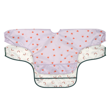 LÄSSIG Bavoir à manches avec protection anti-chute, pack de 2 Happy Rascals cœur