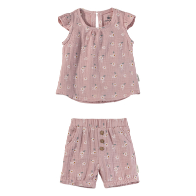 Sterntaler Ensemble t-shirt et pantalon fleurs velours rose