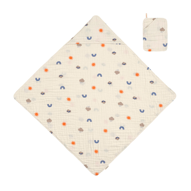 LÄSSIG Serviette de bain à capuche + gant de toilette Blossom nature beige