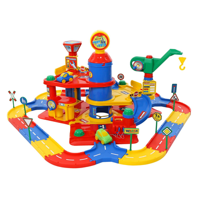 Wader Quality Toys Park Tower avec 3 niveaux, des voitures et une aire de jeux