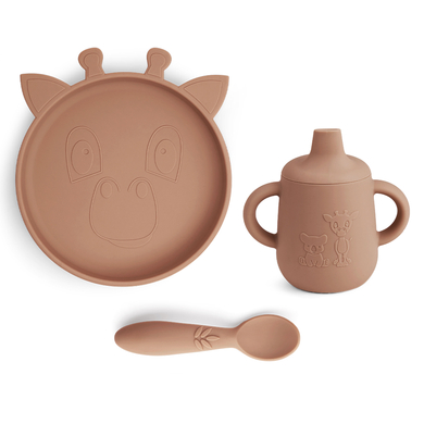 nuuroo Kit vaisselle enfant Elke girafe silicone Chocolate Malt 3 pièces