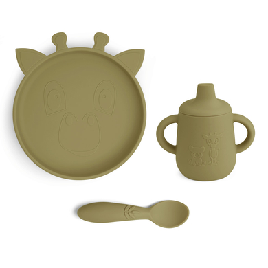nuuroo Kit vaisselle enfant Elke girafe silicone Olive Green 3 pièces