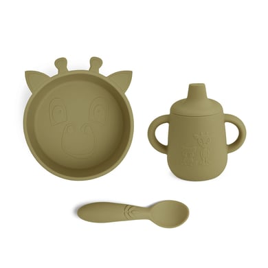 nuuroo Kit vaisselle enfant Elias girafe silicone Olive Green 3 pièces