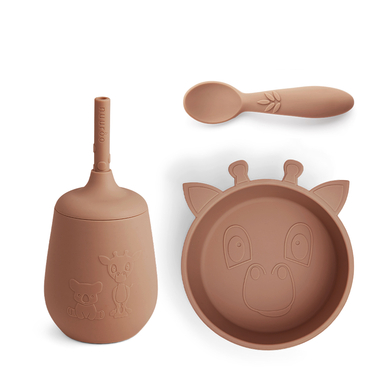 nuuroo Kit vaisselle enfant Blue girafe silicone Chocolate Malt 3 pièces
