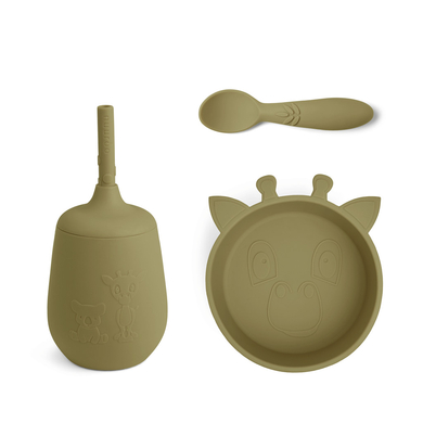 nuuroo Kit vaisselle enfant Blue girafe silicone Olive Green 3 pièces