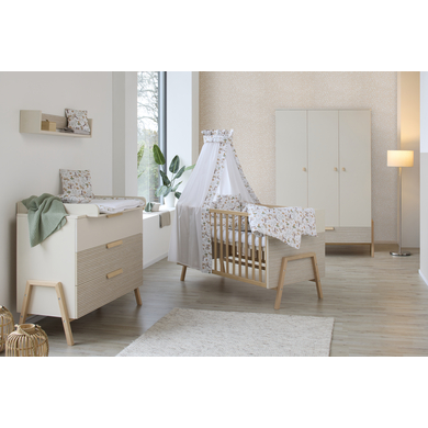 Schardt Chambre bébé trio lit armoire 3 portes commode Happy Carat beige/Connery naturel bois 70x140
