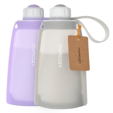 Image of momcozy Borsa per latte materno in silicone, 2 pezzi viola/grigio059