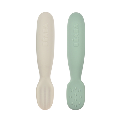 Bilde av Beaba ® Learning Spoon Sett Med 2 Skjeer I Silikon Salviegrønn/ Velvet Grå