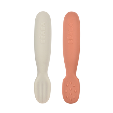 Image of BEABA ® Set di 2 cucchiai per l'apprendimento in silicone terracotta/ velvet grigio