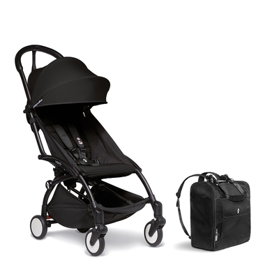 BABYZEN Kinderwagen YOYO2 6+ Black mit Textilset Black und GRATIS Backpack YOYO Black