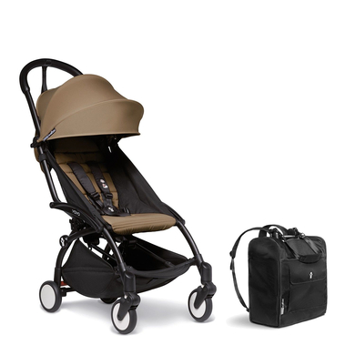 BABYZEN Kinderwagen YOYO2 6+ Black mit Textilset Toffee und GRATIS Backpack YOYO Black