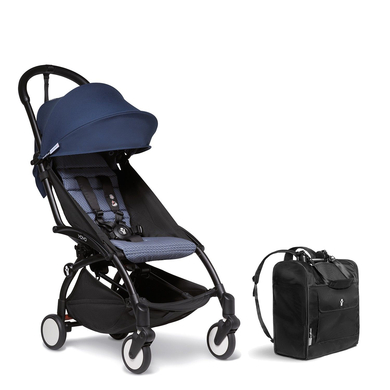 BABYZEN Kinderwagen YOYO2 6+ Black mit Textilset Air France Blue und Backpack YOYO Black
