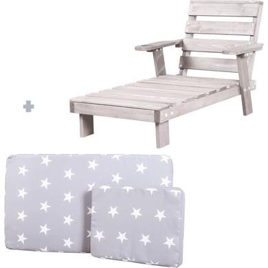 Roba roba Chaise longue enfant d'extérieur coussin Little Stars bois gris